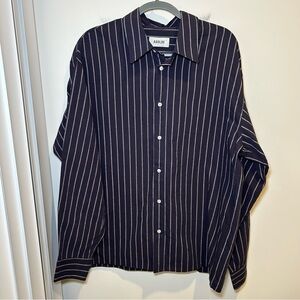 Agolde Aurel Shirt Navy Blue Stripe Size Medium